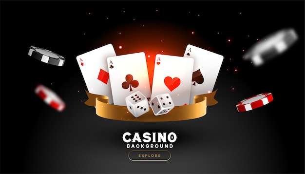 Vettore gratuito sfondo di casinò con dadi di carte da gioco e fiches volanti