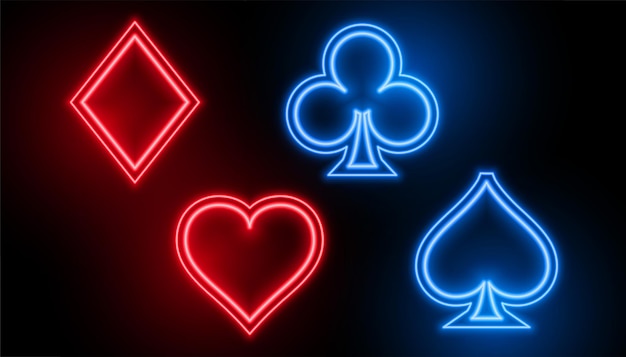 Casino card suit symbols in neon colors