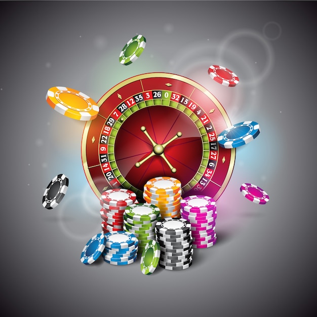 Casino chips and roulette background