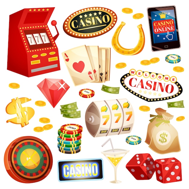 Casino decorative icons set