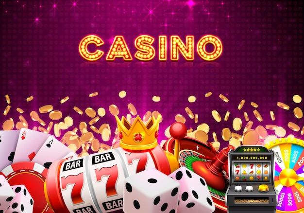 Casino dice banner signboard on background. vector illustration