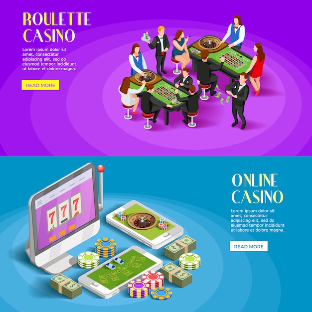 Free vector casino isometric banners set