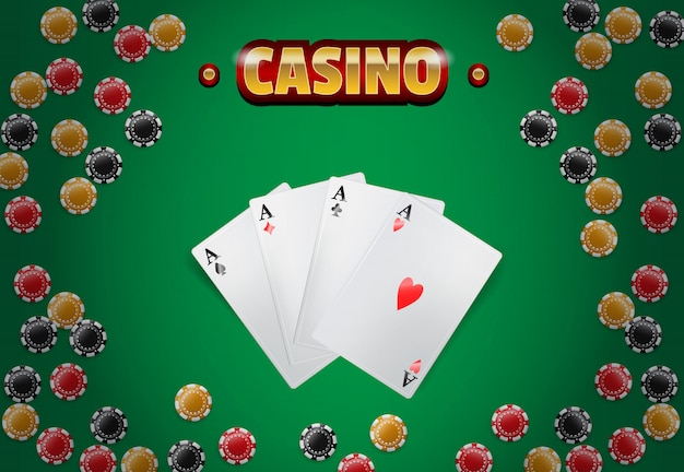 Free vector casino lettering, chips and four aces. casino business advertising