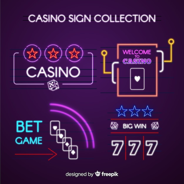 Vettore gratuito collezione di insegne al neon di casinò