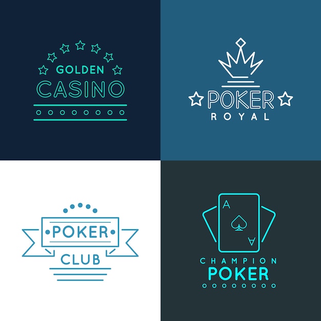 Free vector casino and poker club labels and emblems, logos set in linear outline style. gambling play design, royal gamble banner, vector illustration