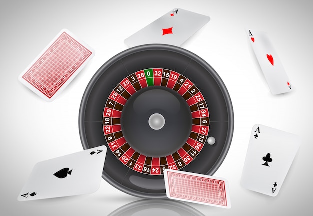 Roulette del casinò e assi volanti. pubblicità aziendale di casinò