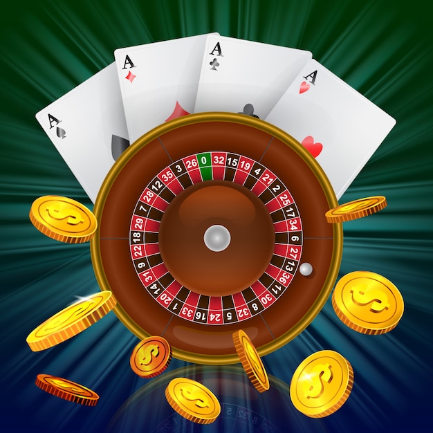Казино-рулетка, четыре туза и летающие золотые монеты. рекламная кампания в казино