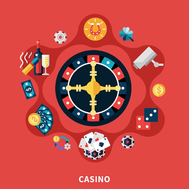 Casino Roulette Icons Round Composition