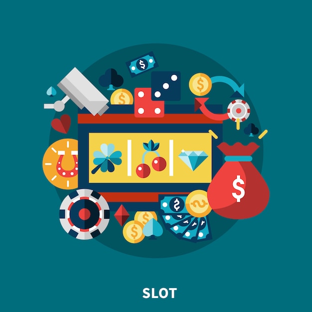 casino slot icons round composition