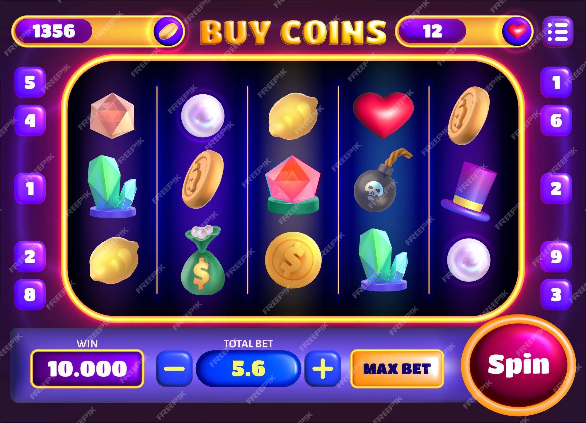 Slot machine game. Cartoon online casino web app UI, gamble