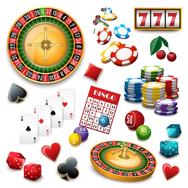 Free Vector  Realistic isolated and colored casino online games icon set  with equipments and attributes