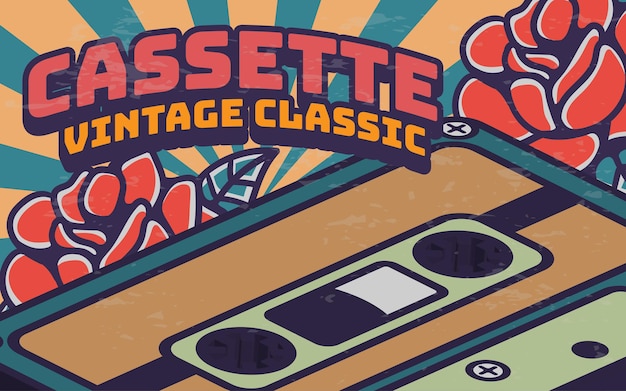 Vettore gratuito poster di cassette retrò vintage illustrazione paesaggio