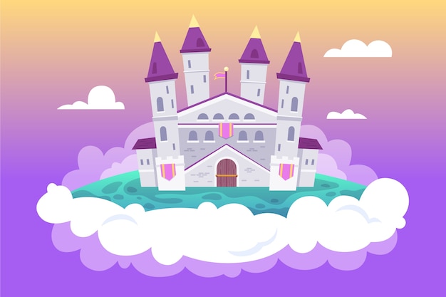 Free vector castle on clouds fairy tale concept