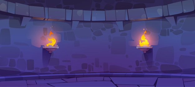 Бесплатное векторное изображение Интерьер подземелья замка с факелами