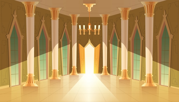 castle hall, interior of ballroom for dancing, presentation or royal reception. 