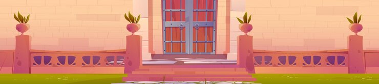 Free Vector castle palace with wooden doors and terrace