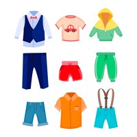Бесплатное векторное изображение Набор иллюстраций повседневной и формальной одежды для мальчиков