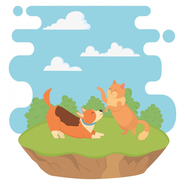 Бесплатное векторное изображение Мультфильм кошка и собака