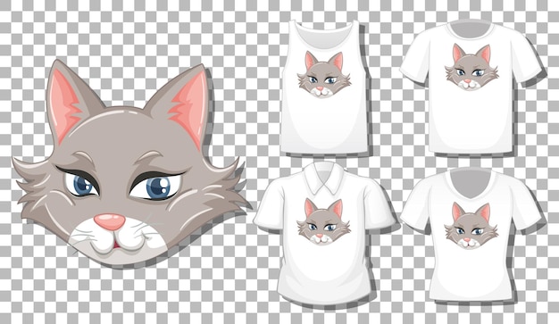 Free vector cat cartoon character with set of different shirts isolated