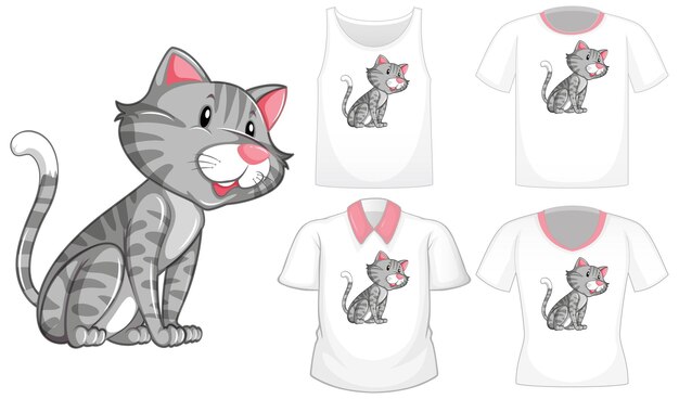 고립 된 다른 셔츠의 세트로 고양이 만화 캐릭터