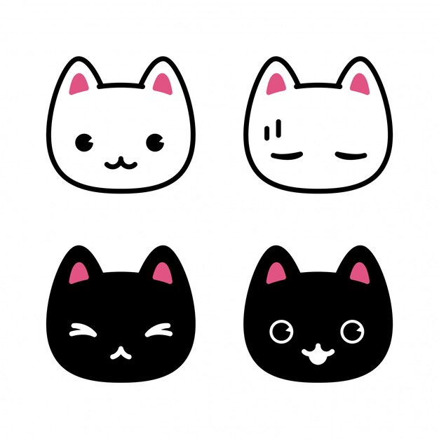 猫キャラ漫画子猫アイコンイラスト プレミアムベクター