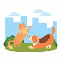 Free vector cat and dog cartoon