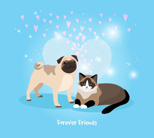 Cat and Dog Forever Friends vector illustration