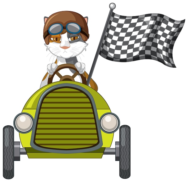 A cat driving a soapbox on white background