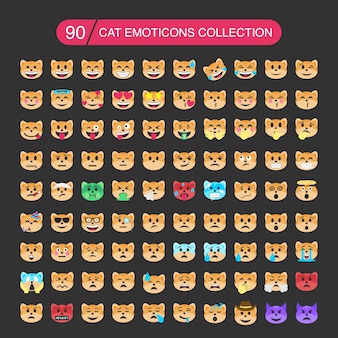 かわいい猫のかわいい顔を面白い漫画の絵文字をソーシャルネットワークのさまざまな表現で設定します 表情アニメキャラクターと顔文字顔イラスト プレミアムベクター かわいい猫のかわいい顔を面白い漫画の絵文字をソーシャルネットワークのさまざまな表現で設定します 表情アニメキャラクターと顔文字顔イラスト プレミアムベクター