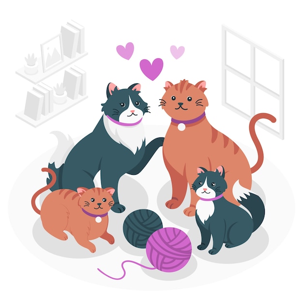 Free vector cat family concept illustration