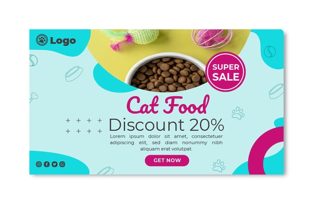 Free vector cat food banner template with discount