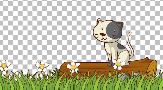 Cat on the grass field on transparent background