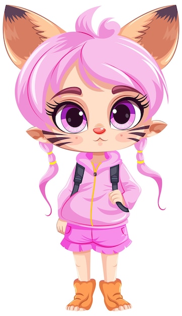 Free vector a cat human hybrid in fantasy cartoon style