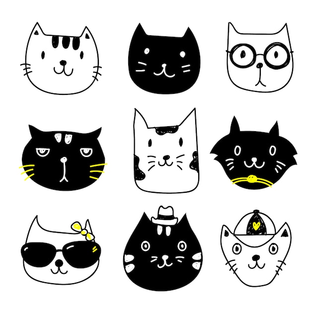 Бесплатное векторное изображение Коллекция иконок cat