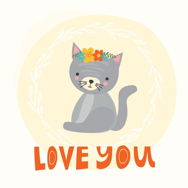 Free vector cat illustration with love you inscription