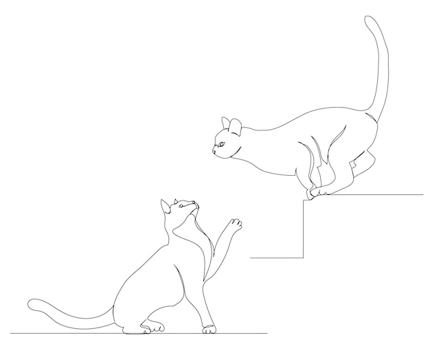 고양이 점프 하나의 연속 선화 스케치