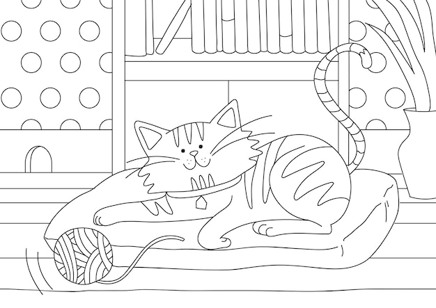 Cat kids coloring page vector, blank printable design for children to fill in