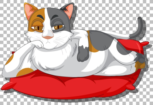 枕の漫画のキャラクターに横たわっている猫