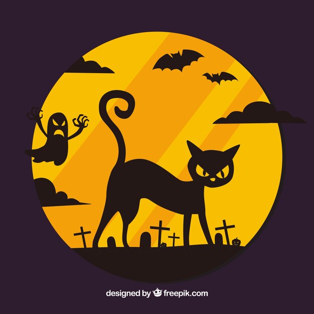 Free vector cat and moon background