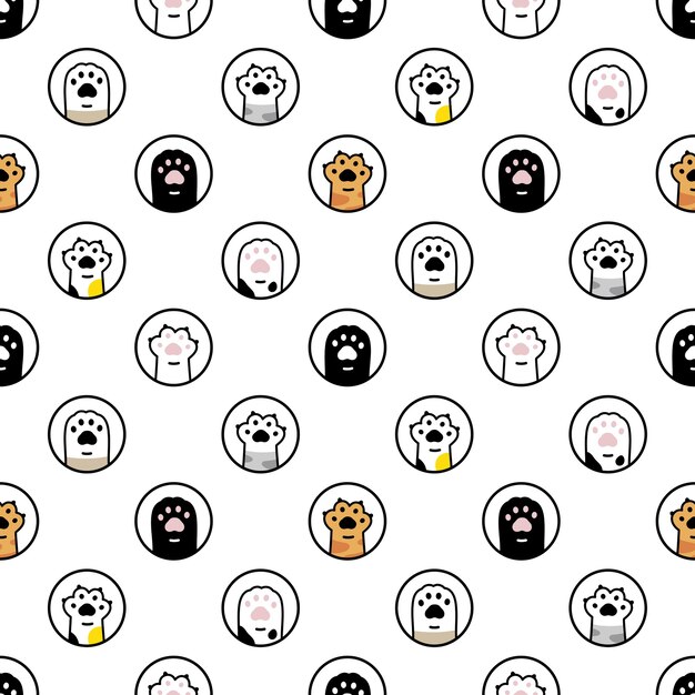 Cat paw seamless pattern cartoon kitten footprint polka dot