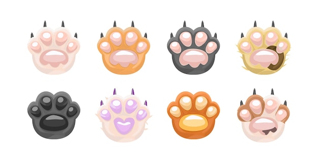 Cat paw vector art cartoon cat paw set cat feet toes beans cute cartoon cat paws