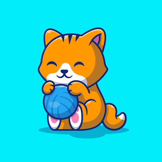 ウールボールイラストで遊ぶ猫 プレミアムベクター