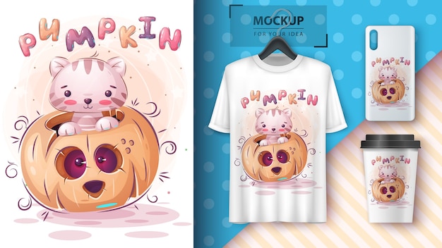 Cat in pumpkin poster and merchandising