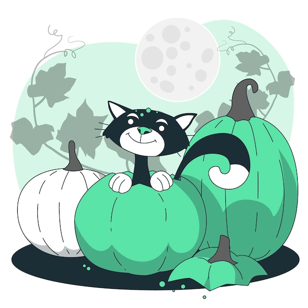 Free vector cat rising from a pumpkin concept illustration