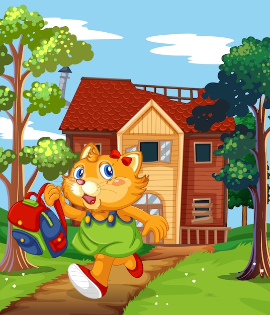 Бесплатное векторное изображение Кот бежит из старого дома