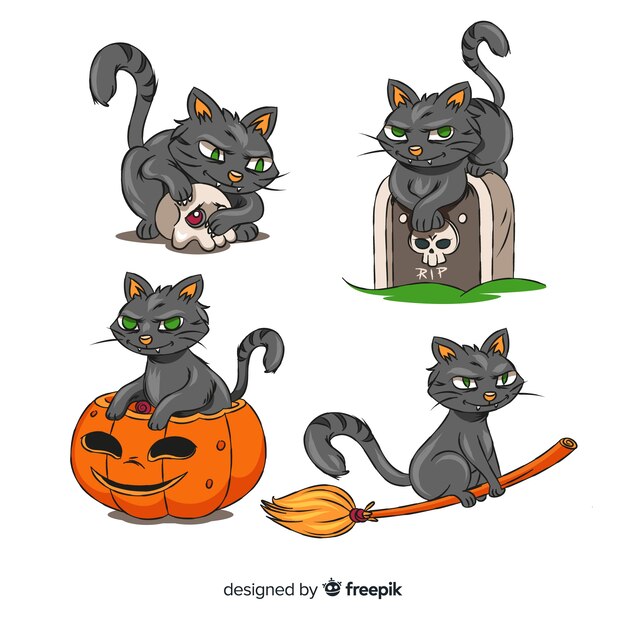 Кошка сидит на все для Хэллоуина