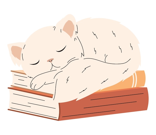 Cat sleeping in books