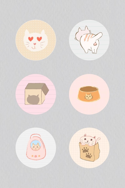 Free vector cat story highlights icon set for social media vector