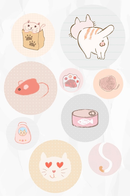 Free vector cat story highlights icon set for social media vector