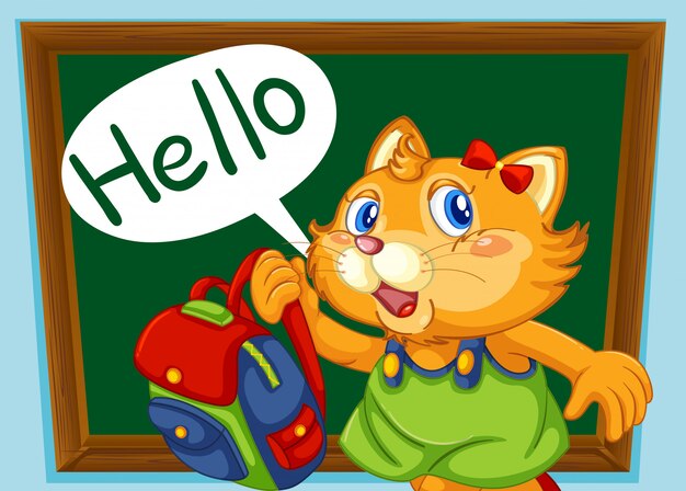 Free vector a cat student say hello